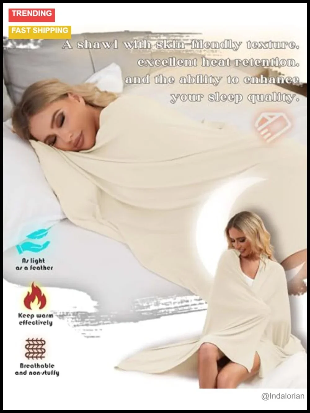 Tencel Cashmere Shawl Wrap Pashmina Stole Lightweight UPF 50+ Travel Blanket